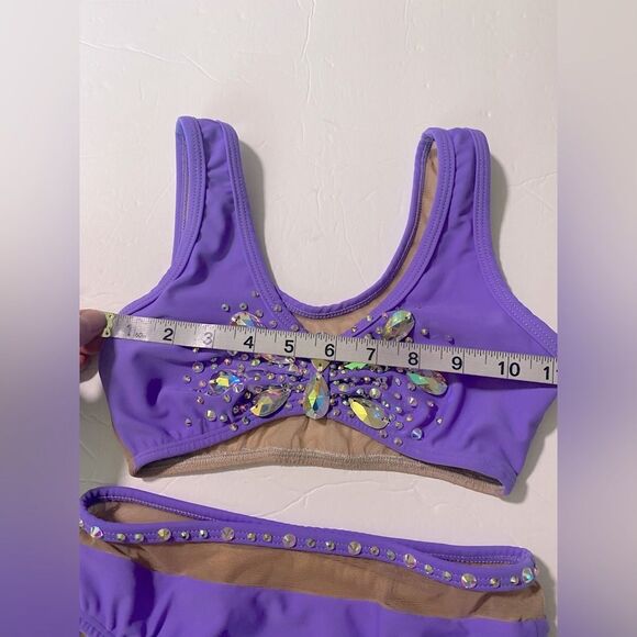 AA dance design custom solo costume purple rhinestone 2 piece set Wave LC child - Picture 6 of 9